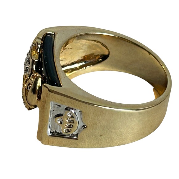 Mens Eagle Head Ring Size 11.5 Onyx Russian CZ Red Eye 18k Overlay Faux Ruby - Picture 4 of 12